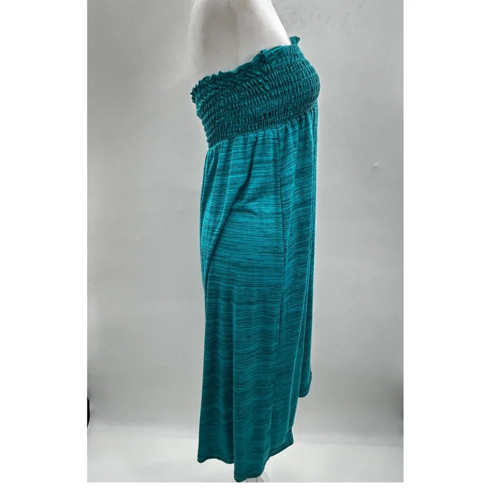 Element Womens Teal Green Space Dye Smocked Strapless Maxi Dress Skirt Medium